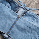 Haut tube décontracté à lacets croisés et dos en jean, vêtement d'extérieur, moulant, gilet court, fermeture éclair, poitrine enveloppée